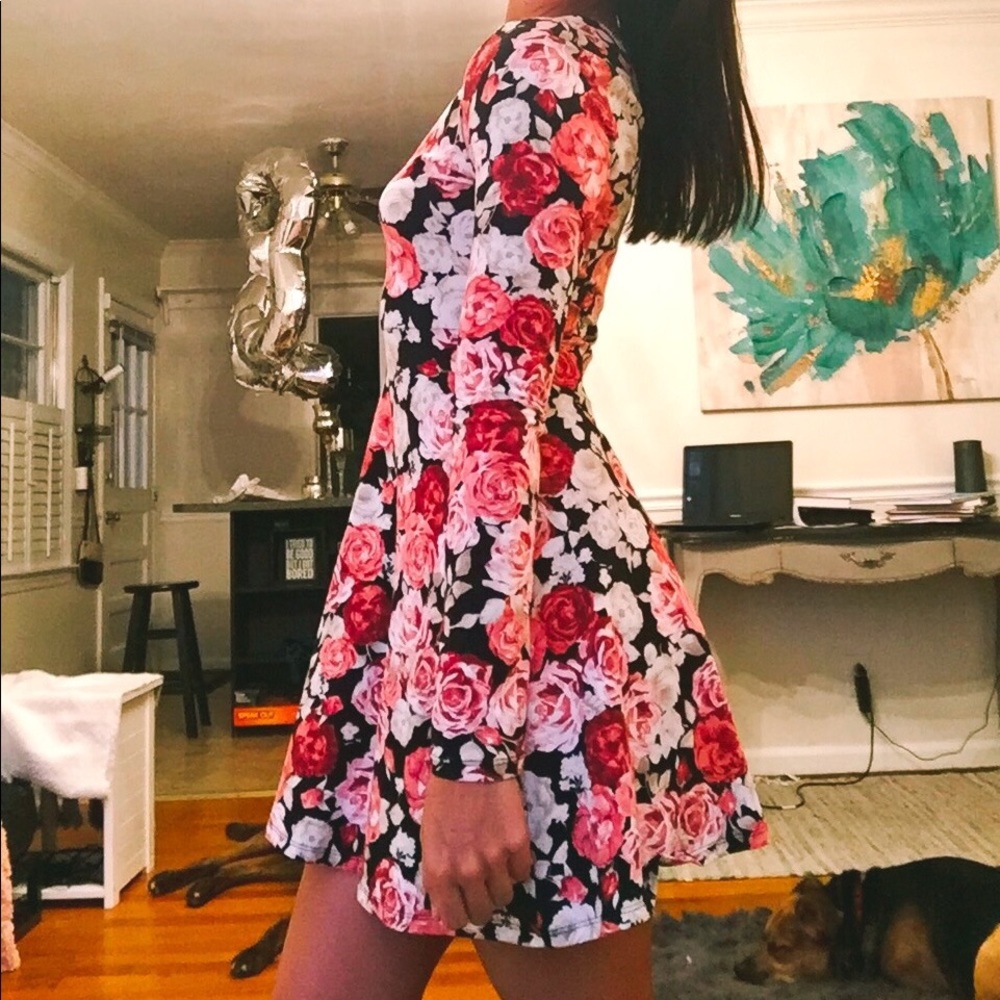 Forever 21 Fit & Flare Rose Print Dress